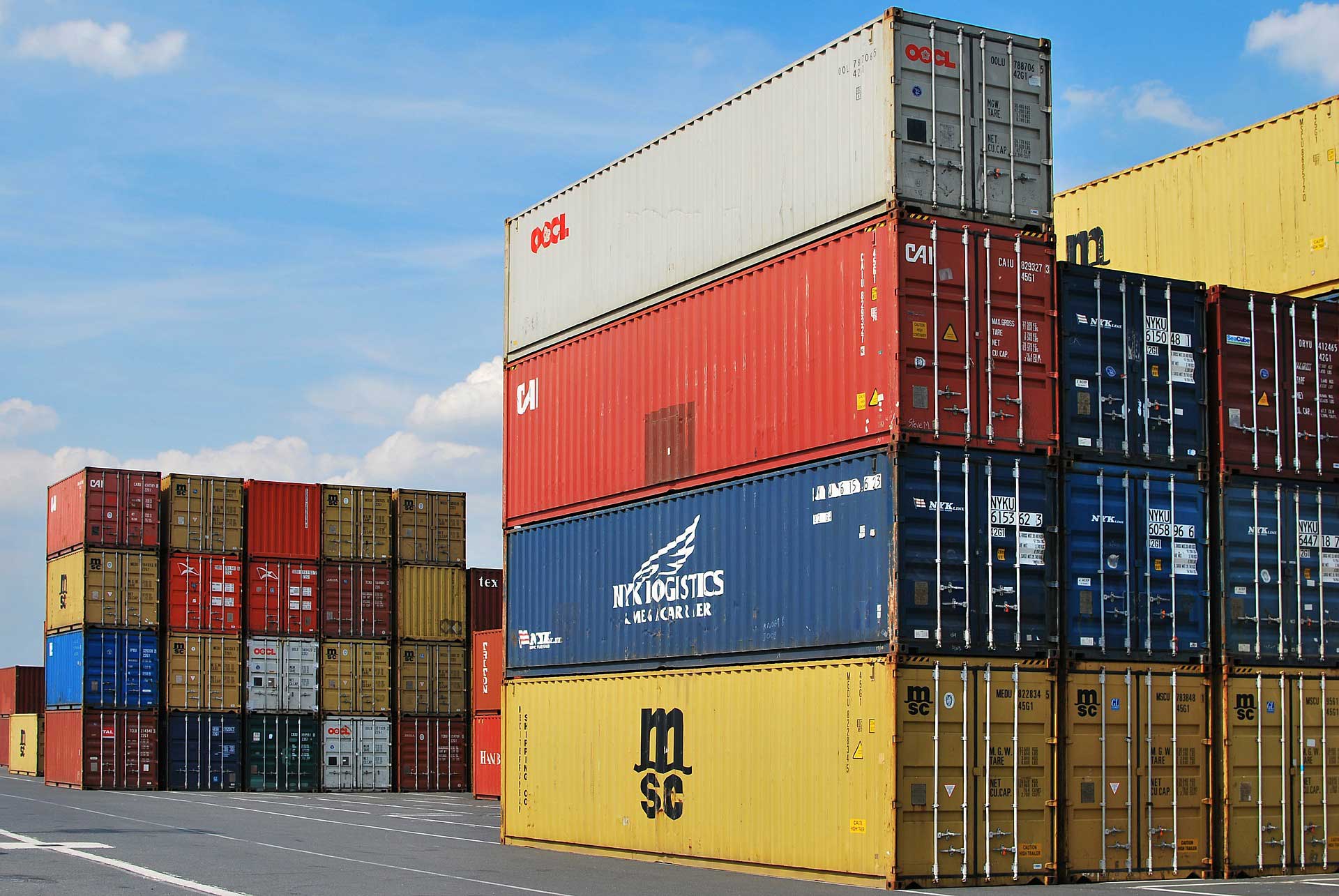 Stacks of colorful cargo containers